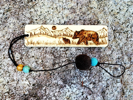 Wooden Bookmark - Bear and Cub in Mountain Meadow