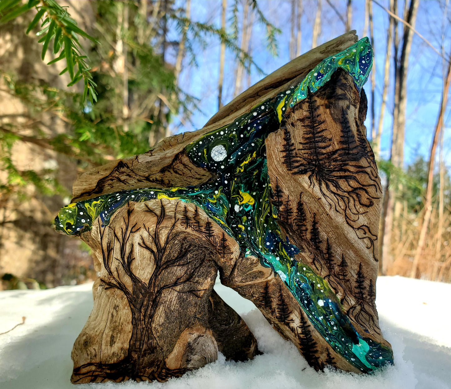 Wood burning on driftwood