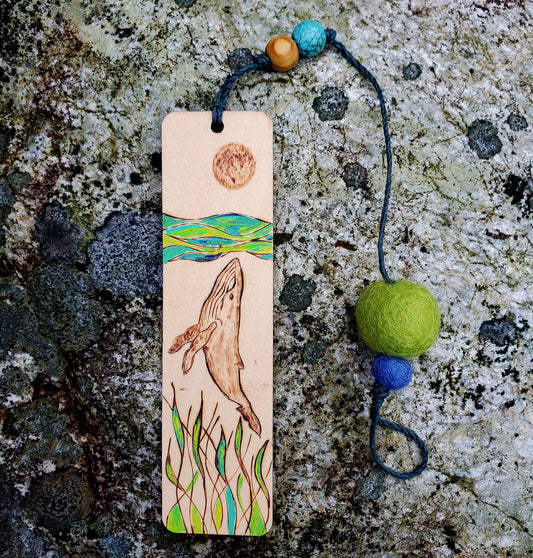 Wooden bookmark - Blue Whale