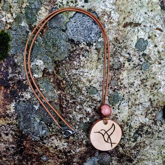 Wood burning necklace - Hummingbird