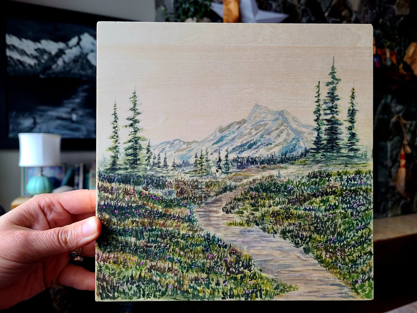 Original Watercolor Wooden Squares - Mount Wittenburg