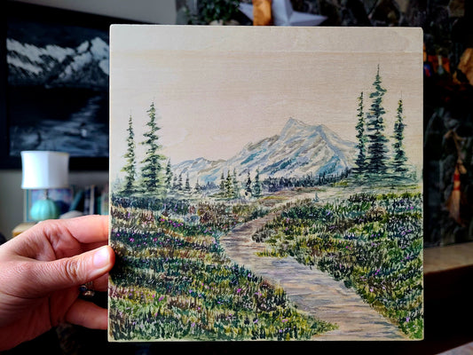 Original Watercolor Wooden Squares - Mount Wittenburg
