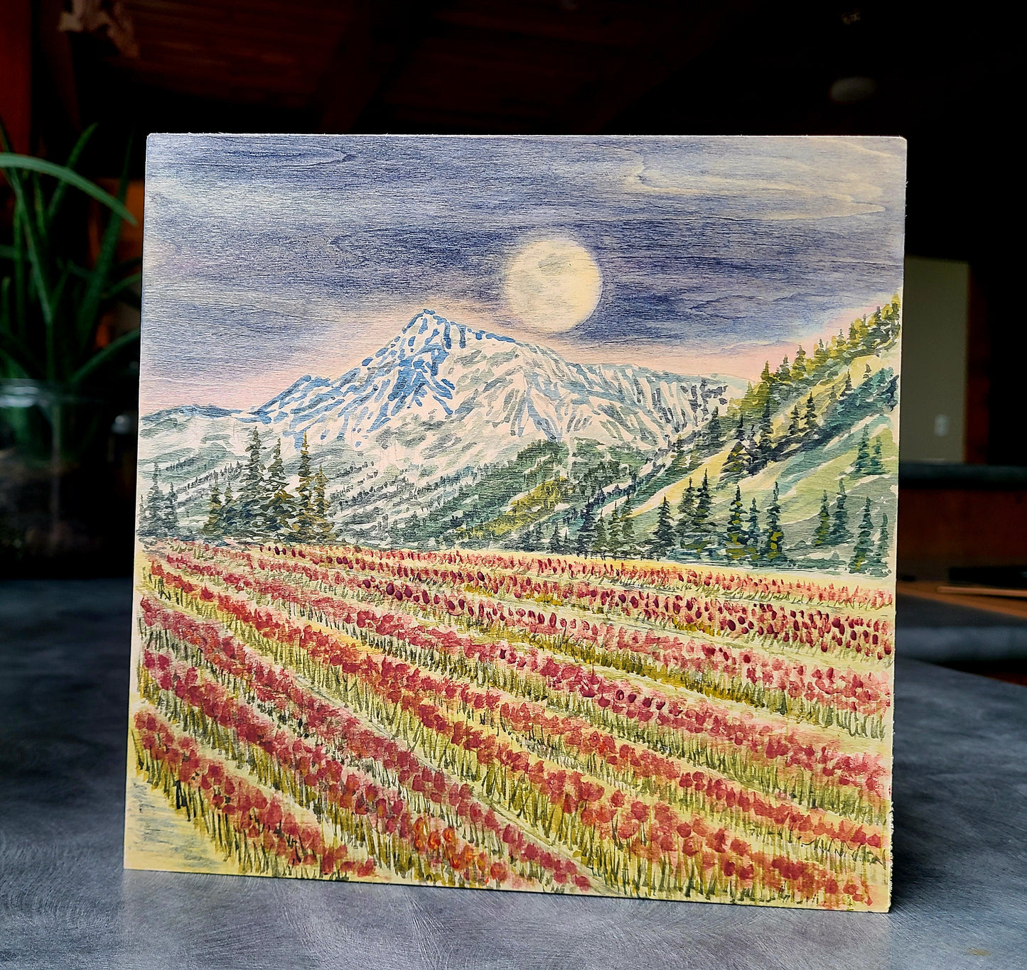 Original Watercolor on Wooden Squares - Cheam in Bloom